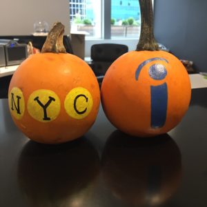 Two painted pumpkins